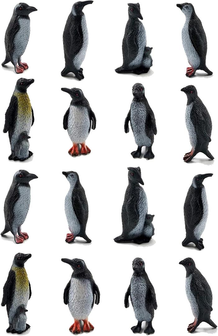16Pcs Plastic Penguin Figurines, Cute Ocean Animal Penguin Figure Model Toys for Kids Children  Realistic & Detailed