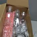 Yinkin 20 Set 10 oz Plastic Milk Bottles with Straws Metal Lids Clear Plastic Containers for Dairy Milk Party Bottle for Juices Shakes Smoothies(Red, White)