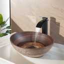 Ceramic Vessel Sink with Faucet and Drain Combo Brown Bathroom Sink Above Counter Oval Sinks Bowl