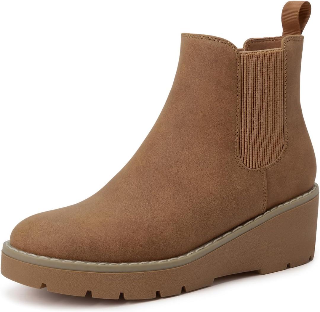 Athlefit Girls Ankle Boots Kids Platform Slip On Chelsea Wedge Booties for Toddler Little Kid Big Kid (Brown, 11)