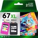 67XL Ink Cartridges Combo Pack Compatible for HP Ink 67 XL Work with DeskJet 2827e 4155e 2800e 2755e 2700 2734e 2855e Envy 6455e 6400e 6000 Printer (Black, Tri-Color)