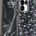FABSPARK Case for Samsung Galaxy S25 Plus,Glitter Crystal Diamond Rhinestone Sequin Shiny Bling Sparkly Glossy Luxury Electroplated,Aesthetic Cute Full Protection for Samsung Galaxy S25 Plus,Black