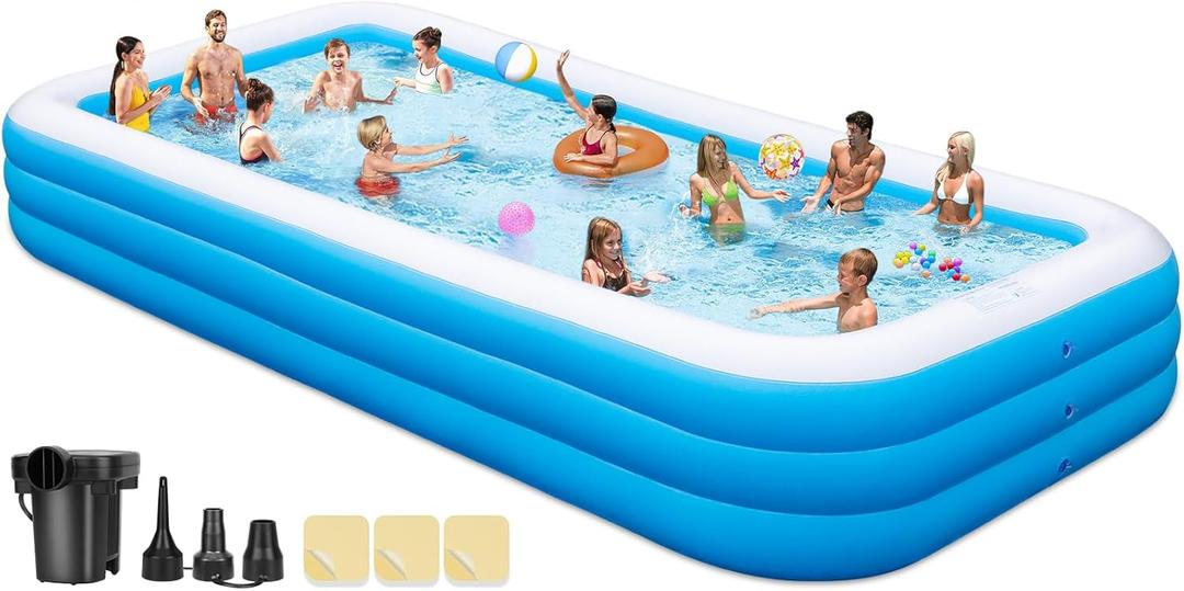Extra Large Inflatable Pool for Adults, 180"x76"x22" Oversized Thickened Swimming Pool with Air Pump, Full Size Family Big Blow Up Pools for Backyard Garden Lawn Indoor Outdoor Summer Water Party