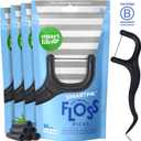 SmartLifeco Eco-Friendly Dental Floss Picks (200ct) - Flossers Made with Straw Wheat Blend, Natural Teeth Whitening, Tooth Pick Stick for Adults, Soft on Gums, Activated Bamboo Charcoal Floss Thread (1 Count (Pack of 200))