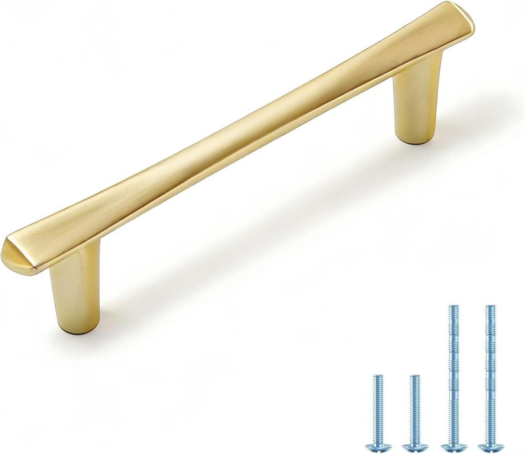 10 Pack Gold Cabinet Handles 3.75 Inch(96mm) Hole Center Brushed Brass Cabinet Pulls Gold Dresser Drawer Pulls-Door Hardware Handles for Kitchen Bathroom Bedroom Furniture
