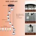 High Ceiling Long Pendant Light Fixtures Modern Crystal Hanging Chandeliers Flush Mount Ceiling Light for Spiral Staircase Entryway Foyer, Black (8-Lights)