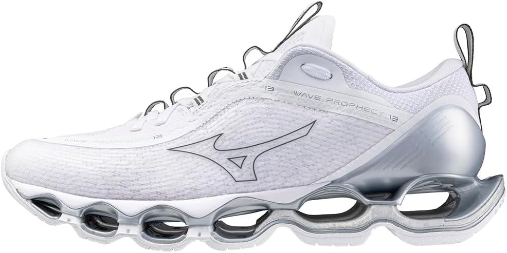 Mizuno Women's Wave Prophecy 4 Running Shoe (6, White/Metallic Grey)