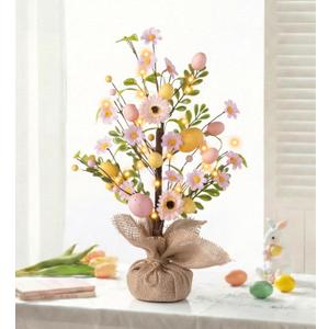 Easter Decorations Pre-Lit Easter Tree, 18 Inch Tabletop Easter Egg Tree with 30 LED Lights & Timer, Battery Operated Spring Decor for Table Mantel Kitchen Shelf