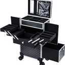 Adazzo Professional Makeup Artist Rolling Train Case Multi-functional Cosmetic Train Case Large Trolley Storage Case for Nail Technicians Cosmetology Case with Compartments for Hairstylist (Black) (EXP 10/14/26)