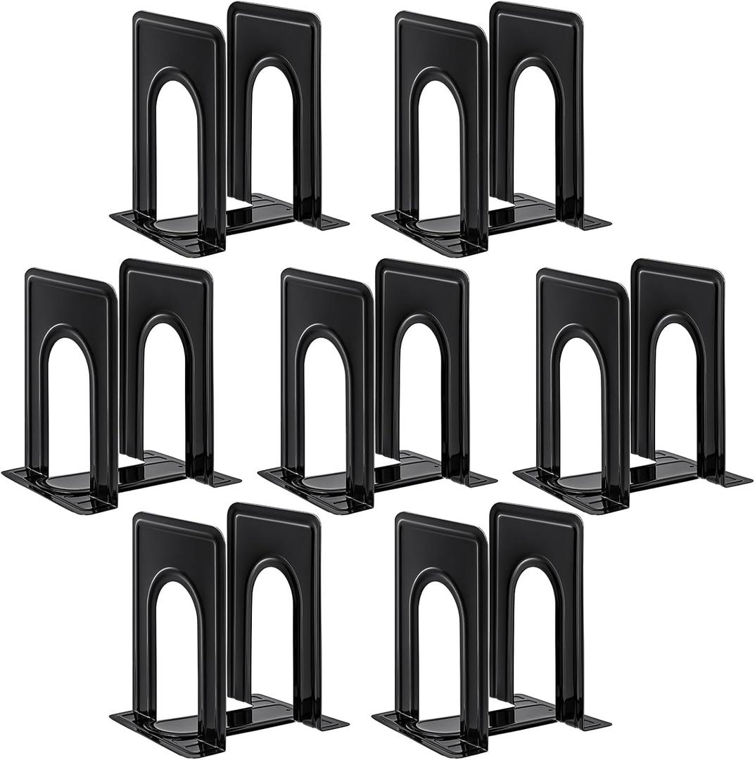 HappyHapi Book Ends, Non-Skid Metal Bookend Supports for Shelves, Heavy Duty Book End, Office Book Stopper, 6 x 5 x 6 Inches, 14 Pieces / 7 Pairs (Black)