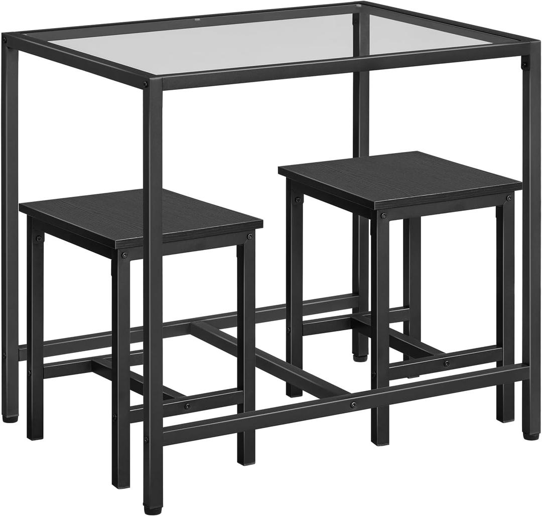 HOOBRO Mordern Dining Table Set, Glass Dining Room Table Set for Small Spaces, Kitchen Table and Chairs for 3 Table with Chairs Home Furniture Rectangular, Black BK80CZ01