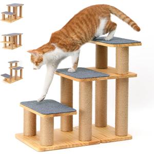 FUKUMARU Dog Stairs, Solid Wood Pet Stairs with Cat Scratching Post, Transformable Cat Ramp Can Hold Up to 200 lbs, 20 Inch Pet Steps for Dogs and Cats to Climb High Bed and Couch, Over 6 Combinations