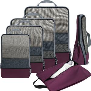 BAGAIL 4 Set/6 Set/8 Set Compression Packing Cubes Travel Accessories Expandable Packing Organizers (Half Mesh, 6-Burgundy)