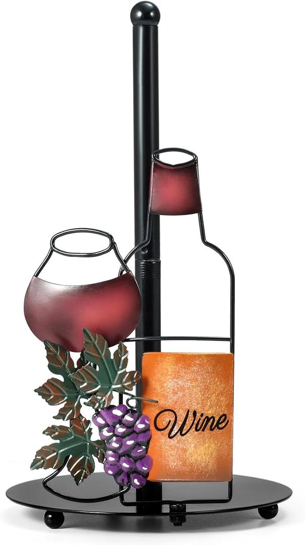 Wine Paper Towel Holder Countertop - Grape&Wine Decor Gifts, Cute Rustic Country Vintage Farmhouse Kitchen Decorations, Roll Dispenser with Weighted Base