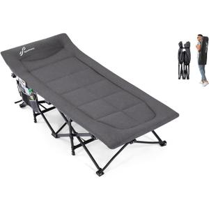 Sportneer Camping Cots for Adults, Sleeping Cot with Cushion Max Load 450 LBS Heavy Duty Folding Camping Sleeping Cot with Padded for Camping Tent Office Sleep Over (Grey, 73" Lx27 Wx14.5 H) (73"Lx27"Wx15.7"H)