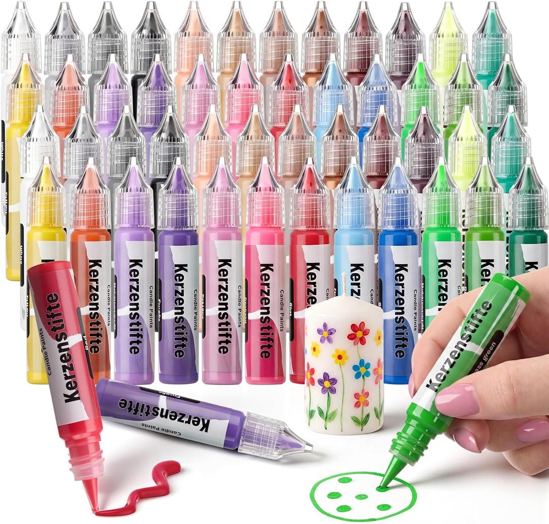Crtiin 48 Pcs Candle Wax Pen 24 Vibrant Colors Candle Paint Set 10 ml Painting Pen Decorating Kit Beginner-Friendly for Festival Birthday Decorating Blessing Writing & DIY Crafts