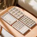 Velvet Jewelry Drawer Organizer Trays 4-Layer Stackable Jewelry Storage Inserts Set, Beige Jewelry Tray Set for Earrings, Rings, Necklaces, Bracelets with Removable Dividers for Dresser & Vanity