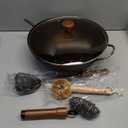 WANGYUANJI Carbon Steel Wok with Lid, 12.6" Hammered Stir Fry Pan with Helper Handle & Iron Spatula, Thickened Heavy Duty Flat Bottom Wok for Induction, Electric & Gas Stoves, Metal Utensil Safe