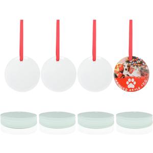 PYD Life 24 PCS Sublimation Ornament Blanks Glass 3 Inch Round Ornament with Red Ribbon for DIY Crafting Personalized Home Christmas Decor Bulk