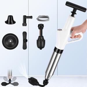 Toilet Plunger, High Pressure Clog Remover, Air Drain Unclogger Blaster with Visual Barometer, Toilet Plunger Heavy Duty Powerful Drain Snake Sink, Plungers for Bathroom, Sink, Floor, Kitchen Clogged (White)