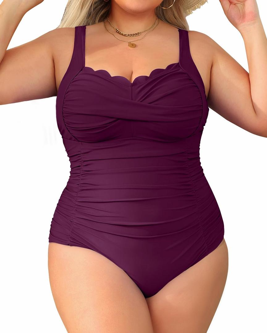 Aqua Eve Womens Plus Size One Piece Swimsuit- Tummy Control Bathing Suit Full Coverage Swimwear (Violet Purple), 18W