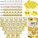 24 Sets Positive Affirmation Gift Bulk Include Happy Eternal Smile Pencil Yellow Smile Face Eraser Happy to See You Bookmark Card Inspirational Gift for Student Team Teacher Valentines