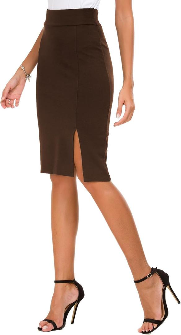 Urban CoCo Women's Knee Length Stretch Pencil Skirt High Waisted Bodycon Midi Straight Skirt (Medium, Chocolate)