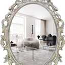 SIMON'S SHOP Vintage Wall Mirror in White with Gold Accents, Antique Oval Framed Mirror Scroll Design for Entryways Living Room Bedroom, 18 x 24 Inch, Silver