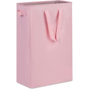 efluky Slim Laundry Basket, Narrow Laundry Hamper with Handles, Collapsible Dirty Clothes Hamper, Tall Laundry Bin for Laundry Room, Dorm and Bedroom, 19.8 Gallon (75L) Pink