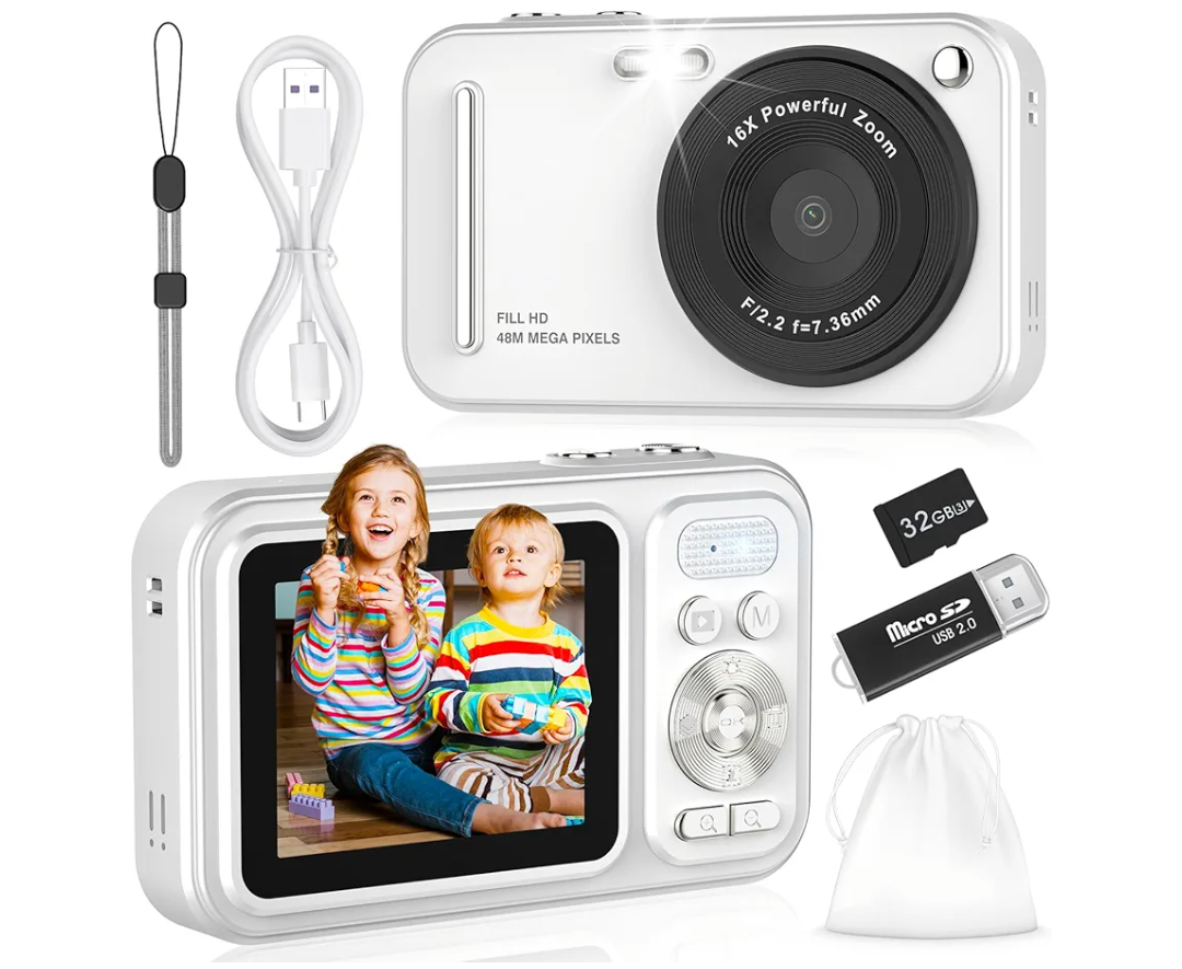 Digital Camera for Kids, WITYEAH 48MP FHD 1080P Point and Shoot Digital Cameras with 16X Zoom Anti-Shake, Compact Portable Cameras for Photography, for Boys Girls Teens Beginners,White