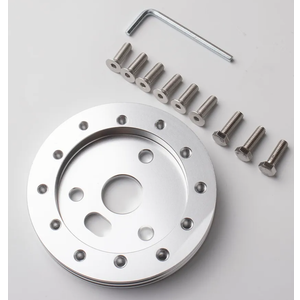 Universal Steering Wheel Spacer, 0.5 Inch Silver Aluminum Hub Adapter, 6 Hole to 3 Hole Mounting Kit with CNC Machined Billet