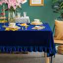 GLORY SEASON Velvet Tablecloth Luxurious Solid Rectangle Table Cloth,Oblong Retro Farmhouse Ruffle Tablecloths Washable Table Cover for Party Wedding Baby Shower Kitchen Dinning Tabletop Decoration, 102" x 60" (Rectangular), Sapphire Blue