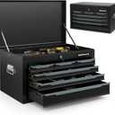 Tool Box, 6-Drawer Steel Tool Chest with Top Storage Automatic Lock & EVA Liner, Portable Tool Storage Organizer for Repair Shop Garage Warehouse (Black)