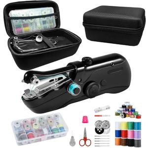 Handheld sewing machine, beginner's sewing kit with storage, two power supply modes, electric switch, simple operation, portable mini, beginner's sewing machine.(Black)