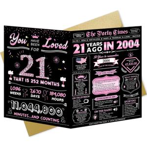 3 x Funny 21st Birthday Card for Girls, Pink Happy Birthday Decorations for Her, 21 Year Old Birthday Party Gifts for Daughter Niece, Best Twenty-One Birthday Card for Granddaughter