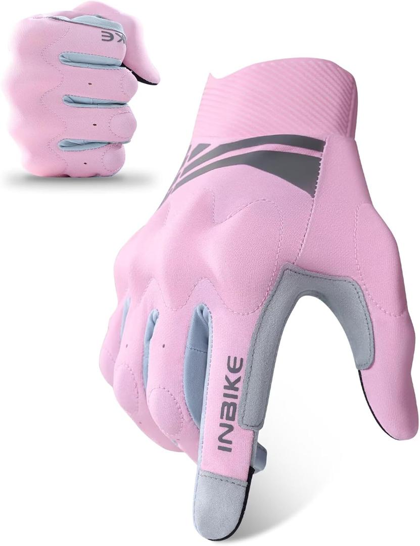 INBIKE Lightweight Women's Motorcycle Gloves Touchscreen Motorbike Gloves with Protective Knuckles for BMX Riding Dirt Bike (Pink, S)