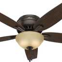 Hunter 52 inch Indoor Ceiling Fan with LED Light - Bronze Ceiling Fan with Pull Chain, For Bedroom or Living Room, Low Profile Mount, No Remote, 5 Blades, Includes Bulbs- Newsome 53314, Premier Bronze
