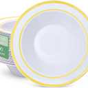30 PCS Plastic Bowls with Gold Rim,12oz Disposable Soup Bowls,Premium Heavy Duty Plastic Dessert Salad Bowls for Home Wedding Dinner Party Halloween