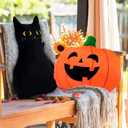 Percozzi Halloween Ghost Throw Pillow, Sofa Decorative Throw Pillow, Cuddly Pumpkin Black Cat Shaped Stuffed Pillow, Furry Spooky Ghost Plush Modern Home Decor