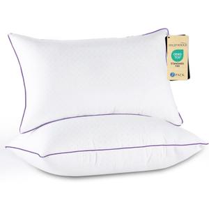 JOLLYVOGUE Bed Pillows Standard/Full Size Set of 2, Washable Supportive Bed Pillows with Super Soft Down Alternative Fill, Luxury Fluffy Hotel Quality for Side, Back, and Stomach Sleepers, White and Purple 