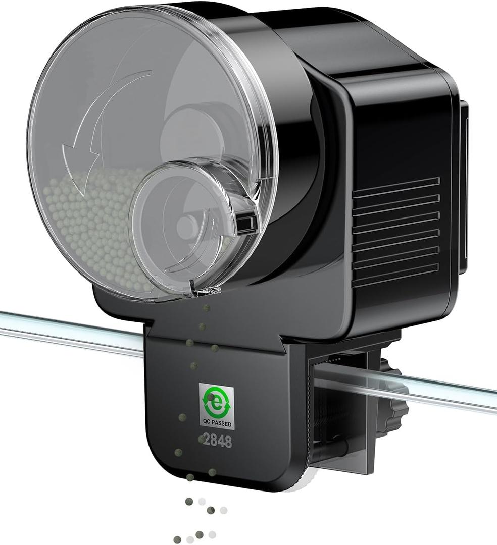 2 x Pawfly Automatic Fish Feeder for Aquarium, Auto Vacation Timer for Tank 60 ml Adjustable Fish Food Dispenser for Pellets Strips, Battery Operated (Battery Not Included)