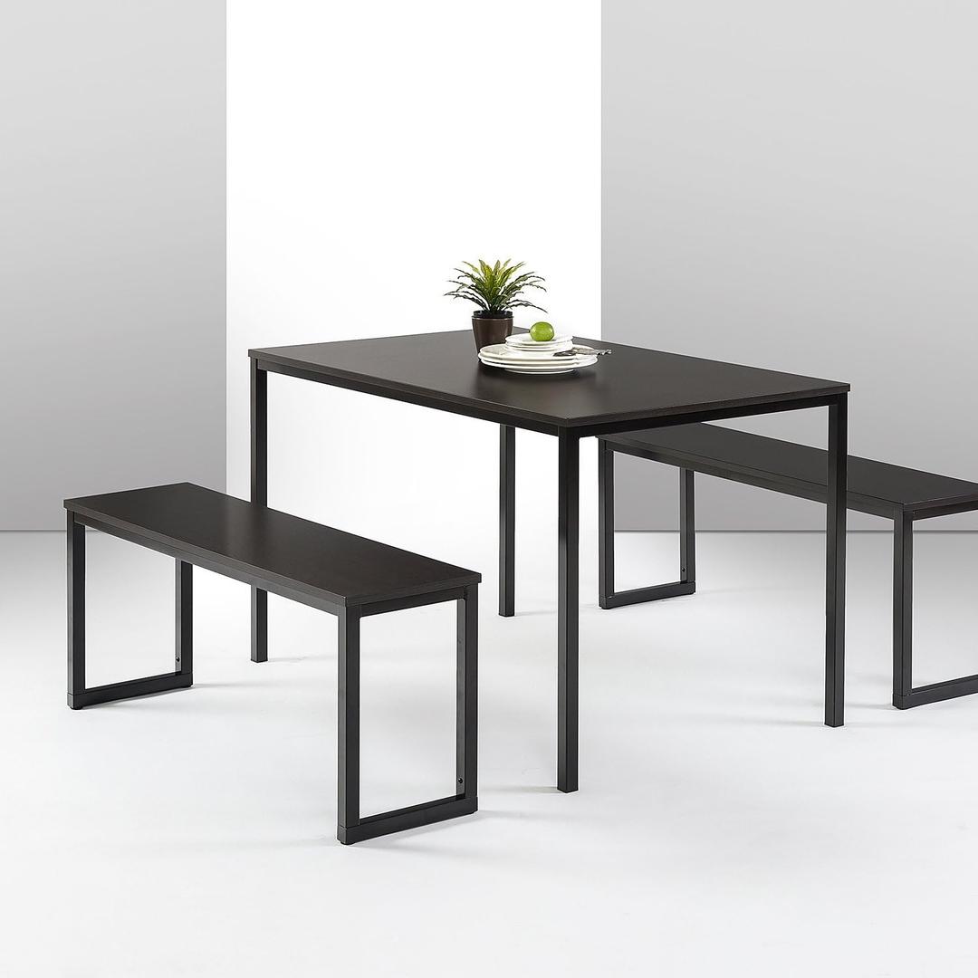 ZINUS Louis Modern Studio Collection Soho Dining Table with Two Benches (3 piece set) - Espresso (Sturdy Steel Frame With Rich Espresso Finish)