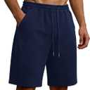 Tooprvix Men's Athletic Gym Shorts, Wide Leg Pleated Baggy Sweat Shorts with Side Pockets for Running Workout Basketball Yoga Casual Summer Beach Lounge, Navy Blue, M