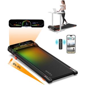Walking Pad Treadmill with Incline,Treadmills for Home and Office,340 Lb Capacity,4 in 1 Portable Under Desk Treadmill with APP and Remote Control,Large LED Display (Black orange)