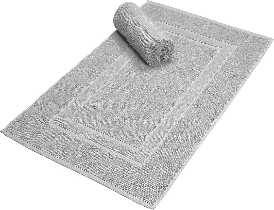 GLAMBURG Premium Cotton 20x32 inch 2-Pack Bath Mats - 100% Ringspun Cotton - Luxury Hotel & Spa Quality - 800 GSM - Durable Soft Highly Absorbent - Machine Washable - Light Grey
