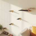 MeowHomm Cat Wall Shelves, Wood Cat Feeding Shelf with 4 Non-Slip Steps, 2 Food Bowls, Wall-Mounted Furniture for Kittens