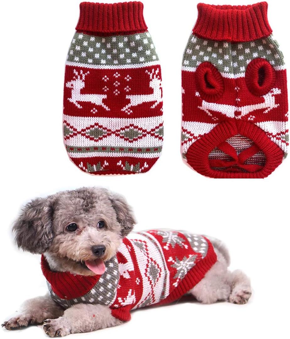 Vehomy Dog Christmas Sweaters Pet Winter Knitwear Xmas Clothes Classic Warm Coats Reindeer Snowflake Argyle Sweater for Kitty Puppy Cat-M