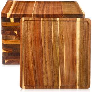 Roshtia 12 Pcs Wooden Plates Square Acacia Wood Charcuterie Board Wedding Dinner Serving Tray Charger Appetizer Kitchen Platter Cheese Steak Tableware Gift for Snack Dessert Salad Fruit (12 Inch)