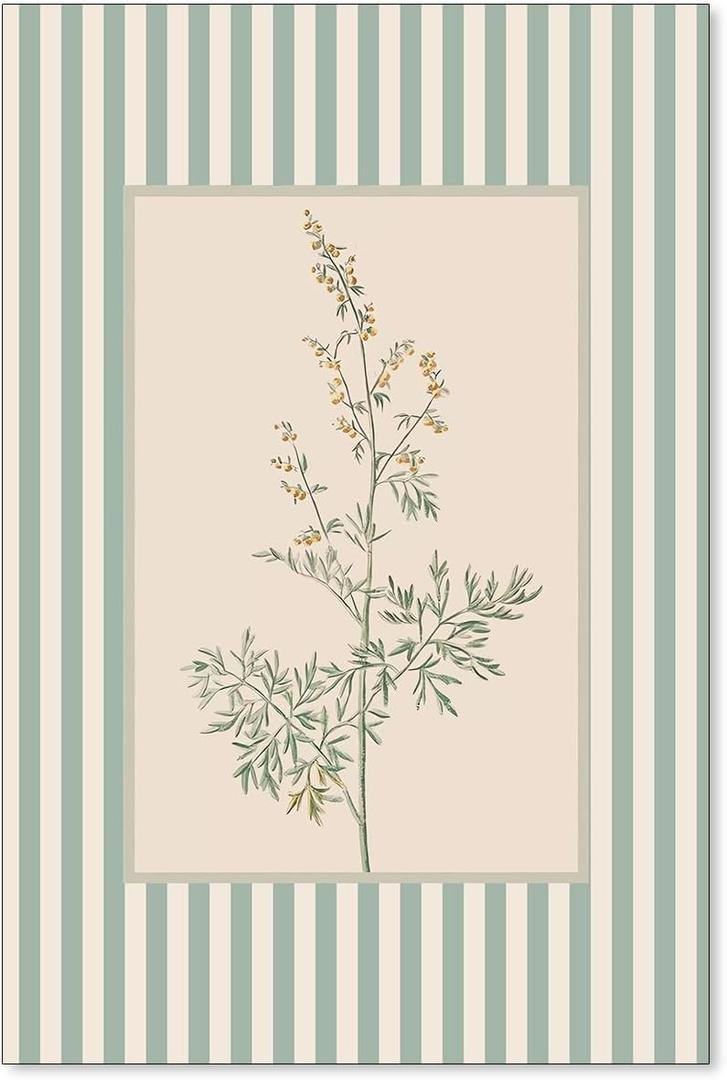 Haitunone Blue and White Striped Floral Wall Art Botanical Flower Aesthetic Poster Vintage Farmhouse Canvas Prints for Bathroom Wall Decor 16X24 inch Unframed
