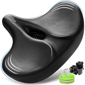 Oversized Bike Seat for Men & Women Comfort, Extra Wide Bicycle Seat Cushion, Comfortable Wing Padded, Large Replacement Saddle for Peloton, Stationary Exercise Bike, Ebike, Cruiser, City Bike (C2, Black - White)
